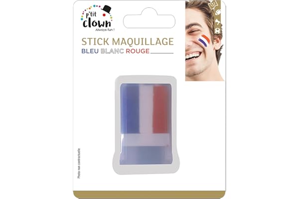 P'TIT CLOWN - 61002 - Stick de Maquillage Bleu Blanc Rouge - Parfait pour Supporter la France Lors des Célébrations et Événements Sportifs - Facile à Utiliser