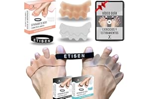 ETISEN,(2 pares = 2 niveles), Raddrizza dita piedi con Fascia Anti Alluce Valgo, Separatori Dita Piedi, Confezione con Video Guida Esercizi, Separadores de dedos (carnoso e trasparente)