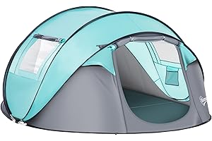 Outsunny Tente dôme de Camping Pop-up pour 4 Personnes étanche légère ventilée Facile à Monter avec 2 fenêtres 2 Portes Sac de Transport dim. 286L x 209l x 122H cm Polyester Bleu et Gris Clair