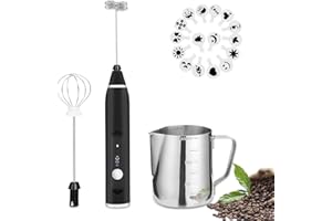 ‎FITNATE FITNATE Elektrischer Milchaufschäumer Stab, USB electric Milk Coffee frother, mit 3 Stufen, 2 Edelstahl Schneebesen und Kanne für Kaffee, heiße Schokolade, Latte, Cappuccino,12V aufladbar