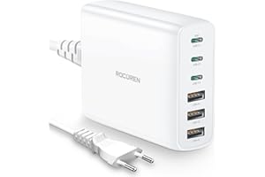 Rocoren Ładowarka USB C Multidevice 100 W, PD3.0 QC4.0 PPS szybki zasilacz USB Multidevice, 6 niezależnych portów szybkiego ładowania do MacBooka Air, Phone, Pad, Samsung, Huawei, Pixel-biały