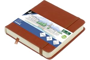 Kangaro Art szkicownik 12 x 12 cm koniak PU twarda okładka 80 arkuszy 140 gramów kremowy papier z taśmą gumową i taśmą