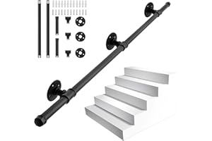 IBVIVIC Handlauf Schwarz Treppengeländer 200cm Innen und Außen Wandhandlauf, Vintage Schmiedeeisen Geländer Handlauf für Bad Garten Drinnen Draußen Treppen Balkon Brüstung