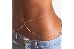 Wendalern Boho Body Chain Layered Copper Bead Rhinestone Waist Chain Beach Body Accessories Adjustable Jewelry for Women and Girls
