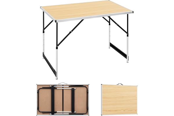 WOLTU Table de Camping Pliante Tables de Jardin Tables de Travail Table de Balcon réglable en Hauteur en Aluminium Acier MDF,Chêne Clair