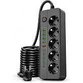 PRO P13 3000W Akım Korumalı Uzatma Grup Priz &ndash; 5 Soket, 5 Type-C, 4 USB, 1 QC 20W Hızlı Şarj Portu, A&ccedil;ma/Kapama D&uuml;ğmeli Uzatm