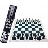 BİGİBU School Type Chess Set Large Size Stone Foldable Chess with Roll Bag