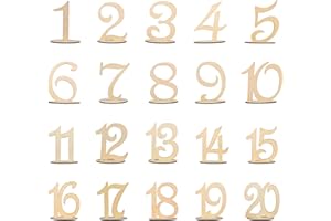PENITUE Goldene Hochzeit Tischnummern 1-20, Holz Rustikale Tischaufsteller Mit Ständer für Hochzeitsfeier Bankett Jubiläum Party Geburtstag Brautdusche Hotel Bar Restaurant Bauernhaus Dekorationen