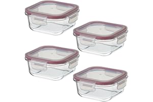 CASASELECCION Set 4 Tapers de Cristal para Conservar Alimentos de 530 ml. Tupper cristal hermético (4 recipientes y 4 tapas transparentes). Aptos para lavavajillas, microondas, horno y congelador