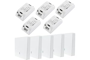 PUNXASL Funxasl Commutateur sans fil kit 433Mhz télécommande mural + mini relais radio encastrable (5 interrupteur + 5 récepteur)
