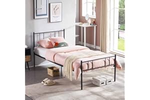 FetiNes Letto singolo in metallo con rete a doghe, telaio del letto con testiera, struttura per camera degli ospiti, camera da letto, 90 x 190 cm, colore nero