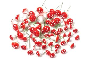 GMMH Decorative Toadstools on Drath, Pack of 35 (25 mm) Mushrooms, Mini Mushrooms for Crafts, Decoration as Table Decoration for Wedding, Children's Birthday, Miniature Landscapes and Garden, Christmas