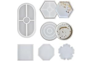 MIYUANGKJ 6 pcs Resin Tray Mould Silicone Moulds for Resin Casting Round Square Oval Hexagon Epoxy Resin Casting Molds for Coaster Resin Tea Tray Making for DIY Xmas Ornament Craft