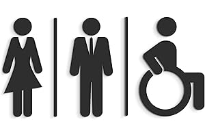 3DP SIGNS - Repujado cartel baño puerta (15 cm) WCL Negro, en relieve, señales adhesivas. Cartel baño hombre mujer discapacitados - Placas de retretes baño - carteles de baño y pared