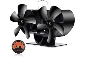 SOPPY Ventola per Stufa a Legna, Ventola Stufa Legna con 10 Pale,Ventilatore per Camino con Termometro, Senza Elettricità Alimentato Calore Ventola, Ecologico Silenzioso Ventola Stufa