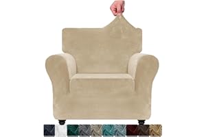 ‎XINEAGE XINEAGE Velvet Sofa Cover 1 Seater, Stretch Sofa Cover for Living Room, Thick Soft Sofa Throw, Non-Slip Sofa Cover for Dogs, Pets (1 Seater, Camel)