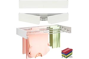 JANDTEK Stendino da Parete Richiudibile in Alluminio Bianco 100 cm – Stendibiancheria da Muro Salvaspazio Estensibile – Per Interni ed Esterni Coperti – 24 Mollette, Viti e Dima Inclusi