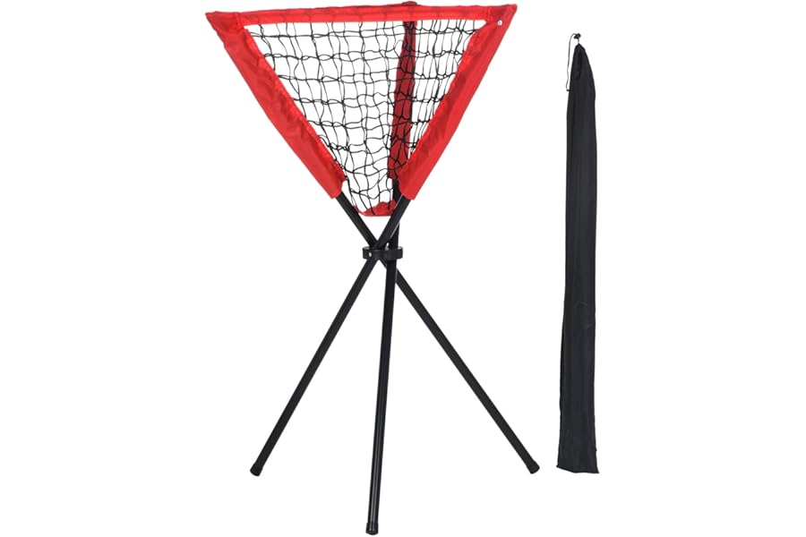 PATIKIL Baseball Caddy Portable Baseball Bucket of Balls Batting Practice Ball Caddy Stand with Carry Bag for Softball Holders Hitting Batting Practice Training, Red