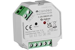 Candeo Zigbee 2-Gang Switch Module | Compatible with Home Assistant & SmartThings Home System | Dual-Channel Smart Remote Lighting Control | LED & Incandescent Bulbs | Retrofit | Monitor Energy Use