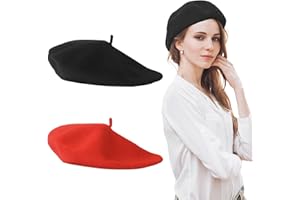 AWAVM Beret kapelusz, 2 szt. mieszanka francuska dla mężczyzn i kobiet, francuski vintage, zima, jesień, damski, klasyczny jednolity kolor, elegancka miękka elastyczna czapka, jeden rozmiar czarny