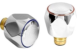 Wärmer System Grifo estándar de repuesto para grifo caliente y frío, cabezales de 1/2 pulgada, chapado en cromo, parte superior roja y azul, se vende en pares