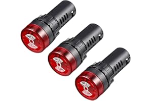 UXCELL sourcing map 3Pcs Red Indicator Light with Buzzer AC/DC 12V, 22mm Panel Mount Flashing Alarm, for Electrical Control Panel, HVAC, DIY Projects