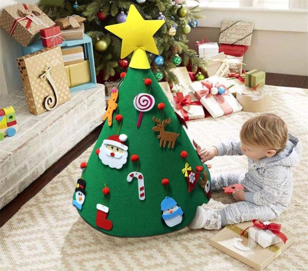 Muzhuo Albero Di Natale Fai Da Te 3d Albero Di Natale In Feltro Fai Da Te Con 18 Pezzi Albero Di Natale Adorabile Ornamenti Appeso Per I Bambini