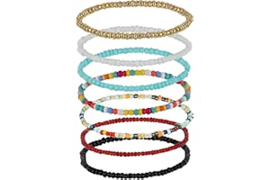 Mmgoqqt 7 Pcs Boho Anklets Bracelet, Anklets Colorful Multilayered, Elastic Foot and Hand Chain Jewelry, Handmade Beaded Anklet, Beads Foot Jewelry for Women Girls Ladies