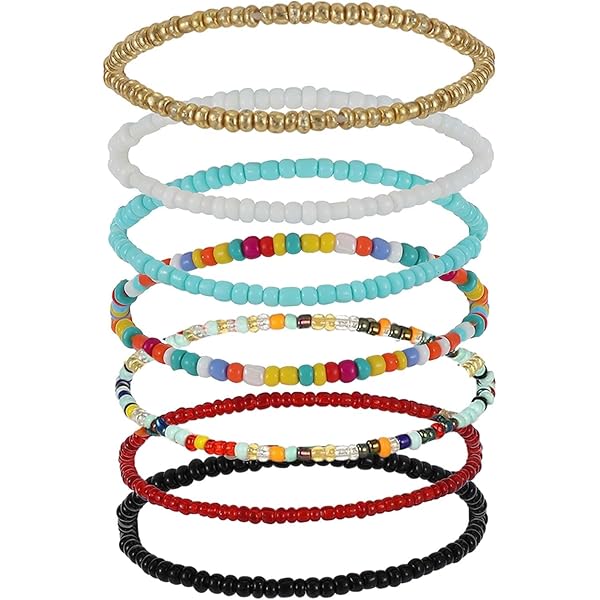 Aucuu Anklets For Women, Elastic Anklets, Adjustable Colorful Beaded