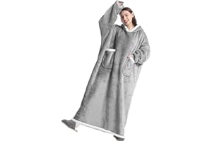 Emwwat Extra Lange Hoodie Decke, Übergroße Sherpa Hoodie Decke für Damen und Herren, tragbare Decke Hoodie mit Ärmeln und Riesentasche