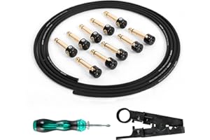GHOSTFIRE Solderless Pedalboard Cable Kit, 6.5ft Cable & 10 Nickel Plated Copper Tip Connectors for Guitar Effects & Pedal Board, DIY Custom Patch Cables with Cutter, Bolt Driver (SP-02)