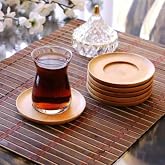 Deconox Bambu Yuvarlak &Ccedil;ay Tabağı Bardak Altlığı 6 'lı Set, Dekoratif Bambu Altlık