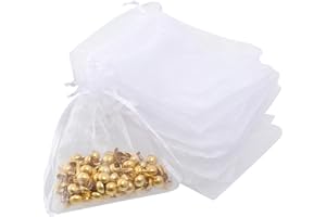 SYQZMYA 50 Stück Organzasäckchen 8 x 10cm, Organzabeutel Kleine Weißem, Geschenk-Drawstring Candy Säckchen, Lavender Muslin Netzbeutel, Mini-Bags Für Weihnachten, Hochzeiten, Partys, Geburtstage, Geschenke