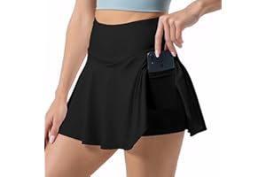 Neteson Tennisrock Damen mit Hose Hosenrock Sport Rock Sommer Plissiert Golfrock Tennis Rock Skort mit Taschen Tenniskleid Faltenrock Laufrock Minirock für Fitness Workout Running Radfahren Wandern