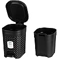 KOLORR Stitch 7 Liters Plastic Pedal Medium Dustbin/Trash Can/Garbage Waste Bin with Lid and Inner Bucket for Home/Kitchen/Office/School/Bathroom & Washroom – Black
