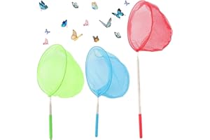 KOLZEMV Filet à Papillon Enfant, 3 Pièces Filet à Papillon, epuisette enfant, epuisette peche, Epuisette Peche pour Enfants, Filet de Papillon pour Capture de Poissons et Papillon