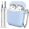 Woyinger for AirPods Case Cover, Come with Cleaner Kit, Soft Silicone Protective Cover with Buckle, Compatible with Apple AirPods 2nd 1st Generation Charging Case, Front LED Visible, Sky Blue