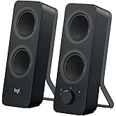 مكبر صوت كمبيوتر بلوتوث Logitech Z207، 20 تصميمًا نحيفًا وخفيف الوزن، أسود