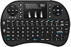 Rii Mini i8+ Wireless (AZERTY) - Mini Clavier Française Rétro-éclairé Ergonomique sans Fil avec Touchpad - Pour Smart TV, mini PC, HTPC, Console, Ordinateur (Noir)