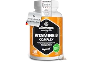 VITAMAZE - AMAZING LIFE Vitamine B Complexe Fort avec Vitamine B1, B2, B3, B5, B6, B7 (Biotine), B9 (Acide Folique) et B12 - Pour 6 Mois - Énergie et Vitalité Naturel et Vegan - Vitamaze