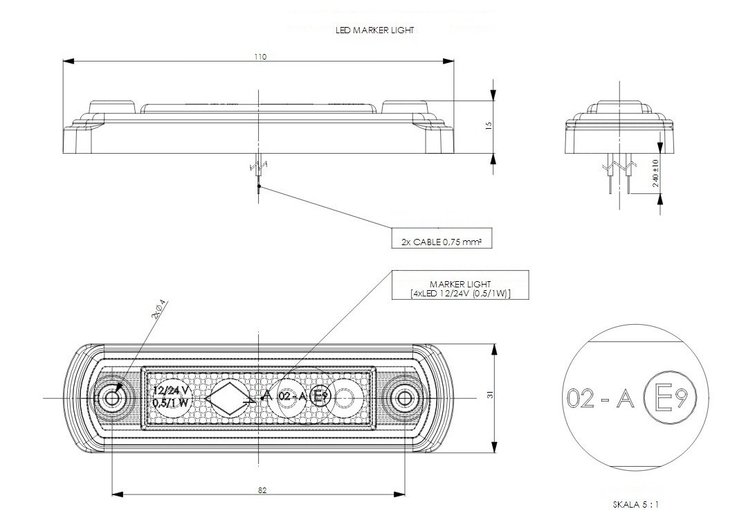 10X 24V 4 LED AMBRA LUCI DI MARCATURA LATERALE CAMION CARAVAN BUS FURGONE CAMPER