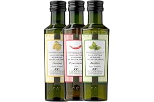 Coffret 3x100 ml Huiles d’Olive Extra Vierge Aromatisées | Piment, Basilic et Citron | Gourmet Italien • Pressées à Froid • 100% Naturelles • Fabriquées en Puglia, Italie • 13 di Ilaria