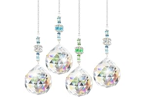 BOOAEE 4 Pièces Pendentifs Décoratifs en Cristaux, Arc-en-Ciel de Boule de Prisme de Cristal, Attrape-Soleil en Cristal, Boule de Cristal de Pendentif en Verre pour la Maison, Le Bureau, de Jardin