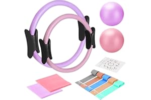 TOPZGLEEY Pilates Ring and Ball Set with Resistance Bands - Pilates Equipment for Home Workout - 14'' & 12'' Pilates Rings, 2 Pilates Balls, 5 Resistance Bands for Toning Arms, Thighs/Legs & Core