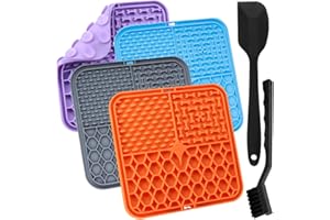 AILEEM 4 Pcs Licky Mats for Dogs Puppy, Lick Mats with Suction Cups for Pet Slow Feeding Bathing and Training, Anxiety Relief Dog Food Mats with Cleaning Tool, Spreader