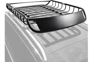 GYMAX Cesta de Techo Coche, 120 x 98 x 16,5 cm, Cofre Techo Coche de Carga Máxima de 110kg, Portaequipajes de Metal Universal, para SUV y Camiones, Negro