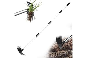 LAWFYMORI Weed Puller Tool with Long Handle, 150cm Weed Remover Gardening Tools, 2 in 1 Manual Weed Rake and Garden Hoe, Heavy Duty Weeding Pull for Yard, Lawn, Patio, Garden