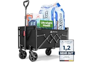 ‎HIKENTURE HIKENTURE Bollerwagen Faltbar 65Liter&100KG belastbar - Wiegt nur 4,9KG- Extrem Faltbarer Bollerwagen - Klappbarer Handwagen Einkaufstrolley für Strand Camping Einkauf