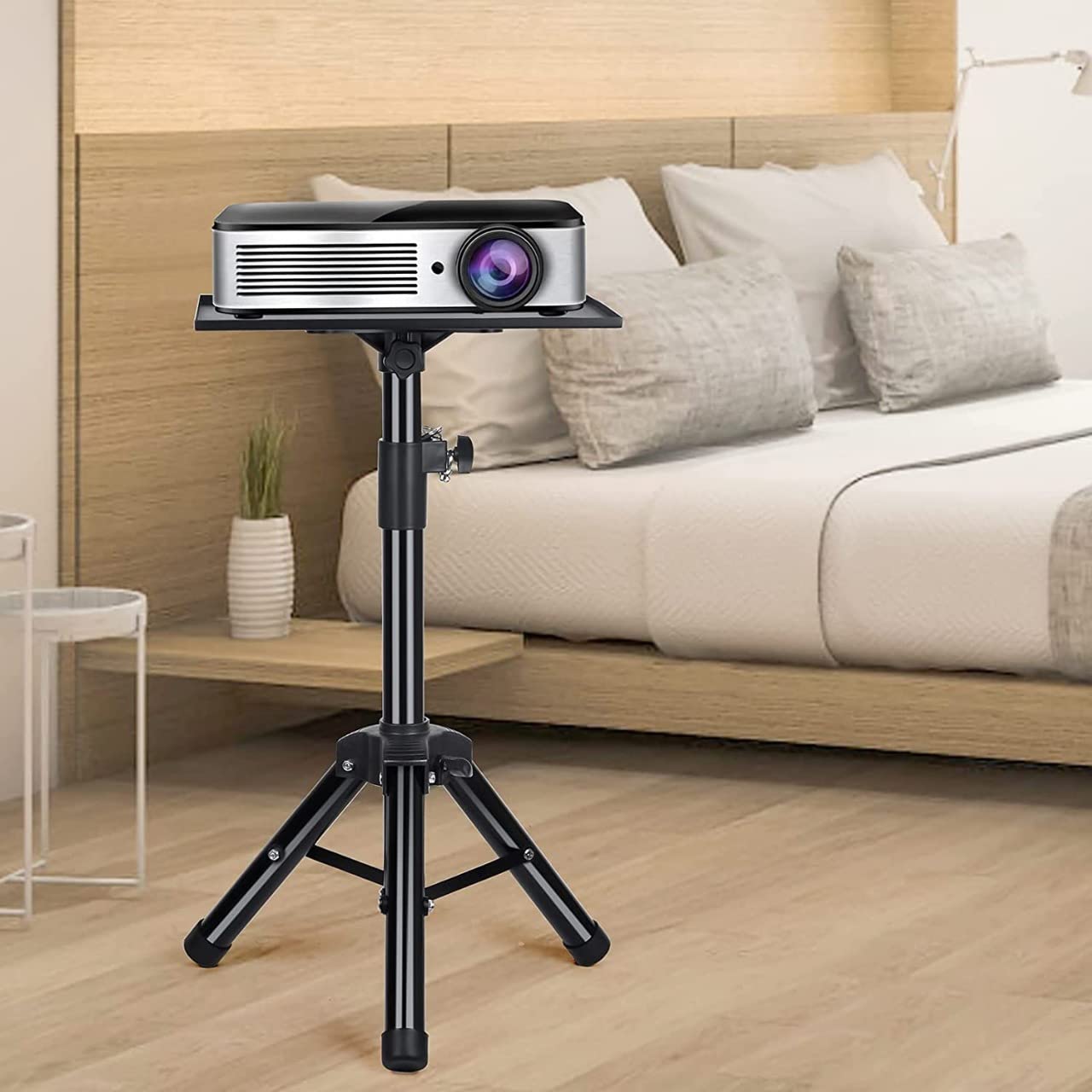 Audiovan compact & Versatile Projector or Laptop Floor Tripod Stand 2 feet to 4 Feet, Black Tray Size.11 x 16 Inches (4 FEET)