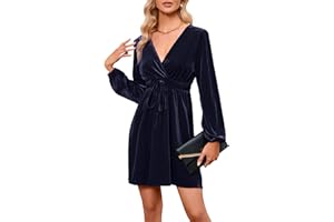 KOJOOIN Da Donna Elegante Abito Invernale in Velluto Sera al Ginocchio da Donna Abito da Cocktail Abito in Velluto Abito da Festa Elegante con Scollo a V da Abiti da Lavoro Abito Natalizio